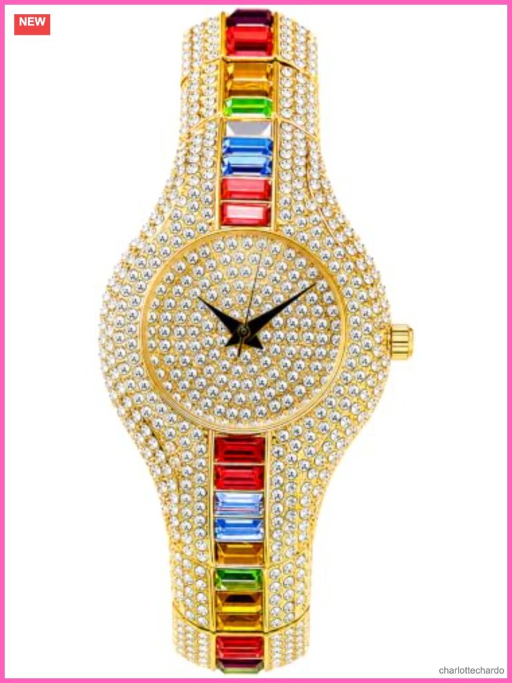 MASTOP Unisex Hip Hop Luxury Bling Colorful Full Diamond Analog Quartz Watch